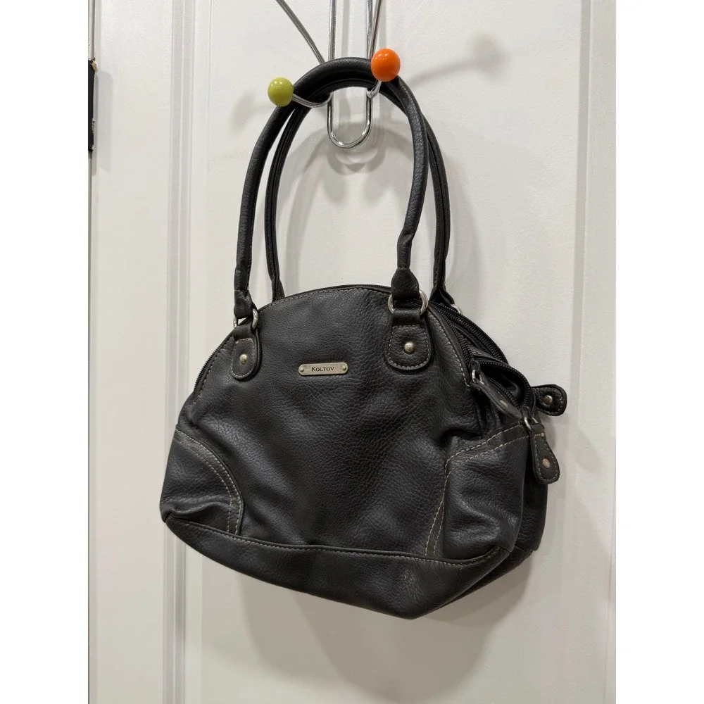KOLTOV Black Faux Leather Satchel Handbag Shoulder‎ Bag Purse